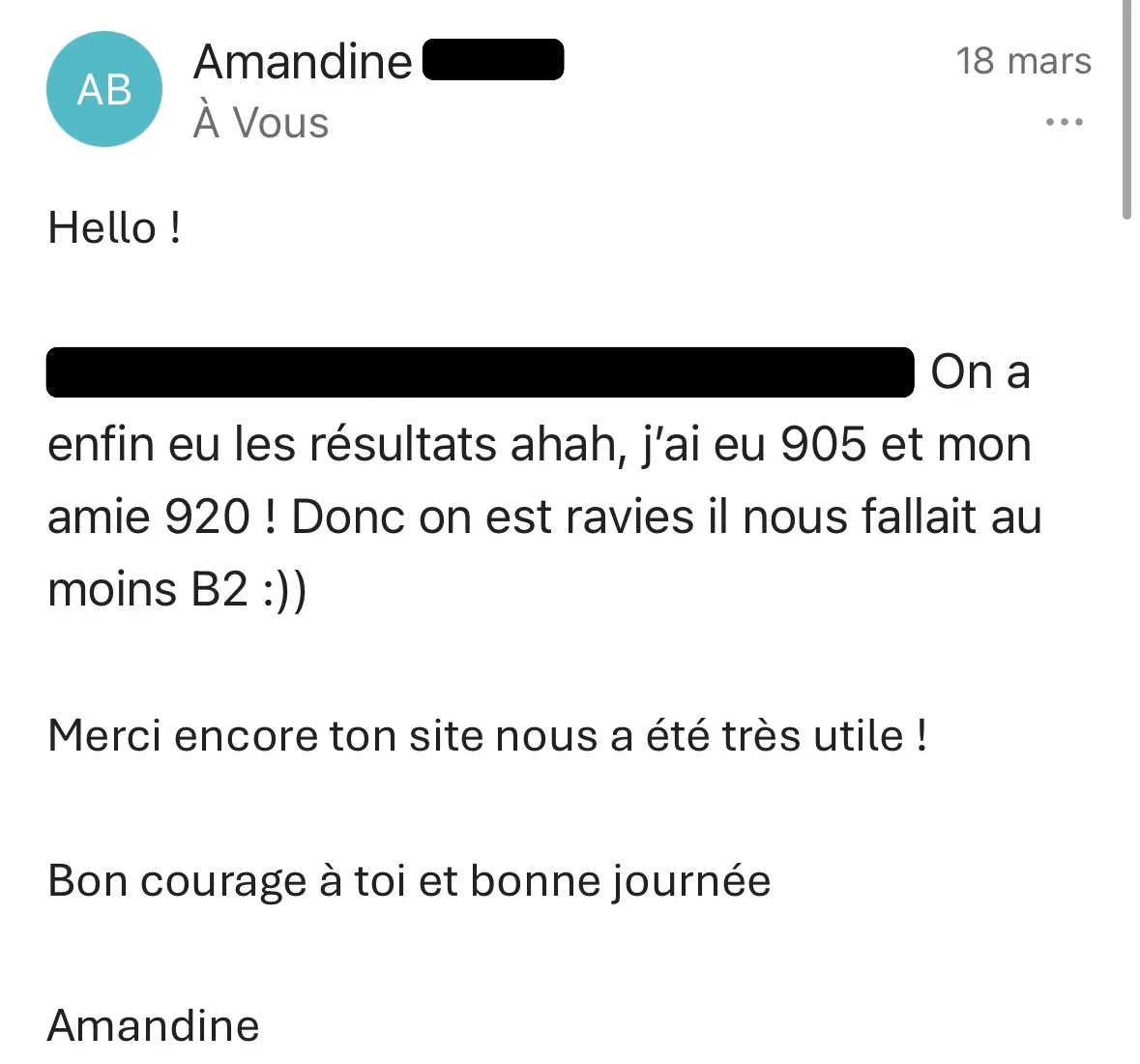 Témoignage d'Amandine